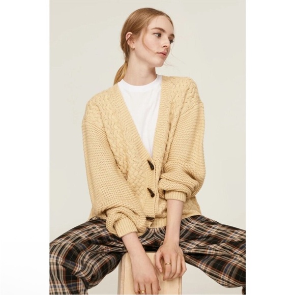 Pamela Love Beige Tan Soft Cable Knit Cardigan Rent the Runway XS - Picture 1 of 10